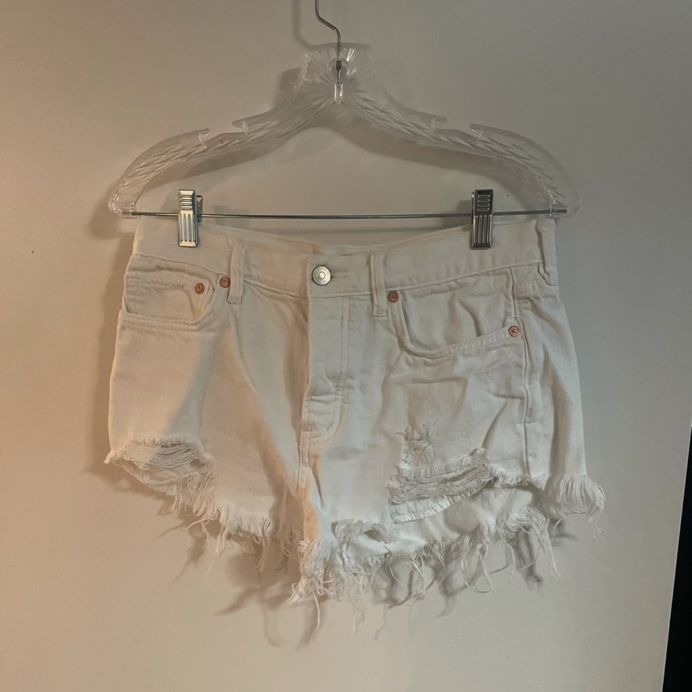 White fringe free people jean shorts